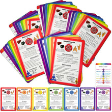 Load image into Gallery viewer, Reiki Supplies - Chakra Healing Cards for Sessions and Classes - 5 Sets of 8 - Affirmations, Chakra Symbols, Guided Meditations for Clients (40 cards)