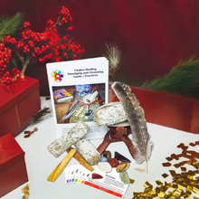 Load image into Gallery viewer, 9 to 23 Pc Chakra Healing Smudging and Cleansing Kit with 3 White Sage Bundles, 2 Palo Santo Sticks, Shell with Tripod Stand, Feather, and Instructions. Ultimate Kit Includes Chakra Stones and Cards