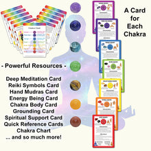 Load image into Gallery viewer, Deck of Chakra Healing Cards: Restore and Balance Your Energy with Meditations, Affirmations, Chakras Chart, Aromatherapy, Essential Oils, Reiki Symbols, Hand Mudras, 4"x6" 2-Sided Cards - FREE E-Book