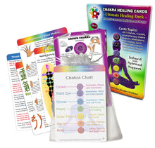 Load image into Gallery viewer, Deck of Chakra Healing Cards: Restore and Balance Your Energy with Meditations, Affirmations, Chakras Chart, Aromatherapy, Essential Oils, Reiki Symbols, Hand Mudras, 4"x6" 2-Sided Cards - FREE E-Book
