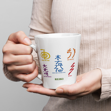Load image into Gallery viewer, Reiki Symbols on 12 oz Ceramic Latte Mug - Uplifting Coffee Cup Gift Idea