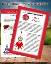 Load image into Gallery viewer, Root Chakra Dreamcatcher instruction card with affirmations and meditation