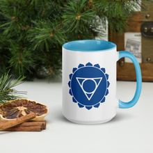 Load image into Gallery viewer, Throat Chakra Symbol Mug - Expressive 11 - 15 oz Blue Coffee Cup