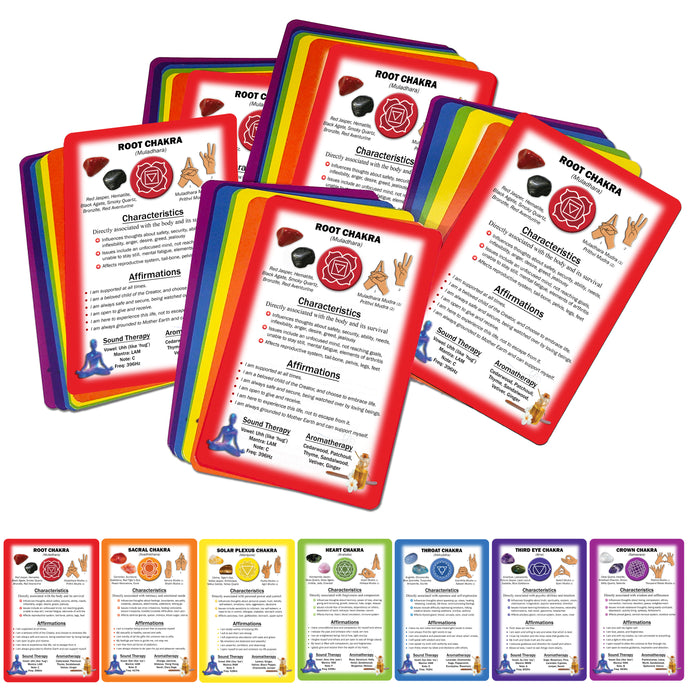 Reiki Supplies - Chakra Healing Cards for Sessions and Classes - 5 Sets of 7 - Affirmations, Chakra Symbols, Guided Meditations for Clients (35 cards)