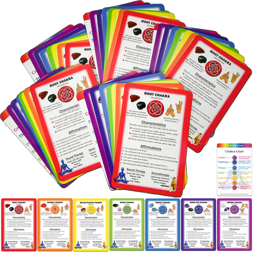 Reiki Supplies - Chakra Healing Cards for Sessions and Classes - 5 Sets of 8 - Affirmations, Chakra Symbols, Guided Meditations for Clients (40 cards)