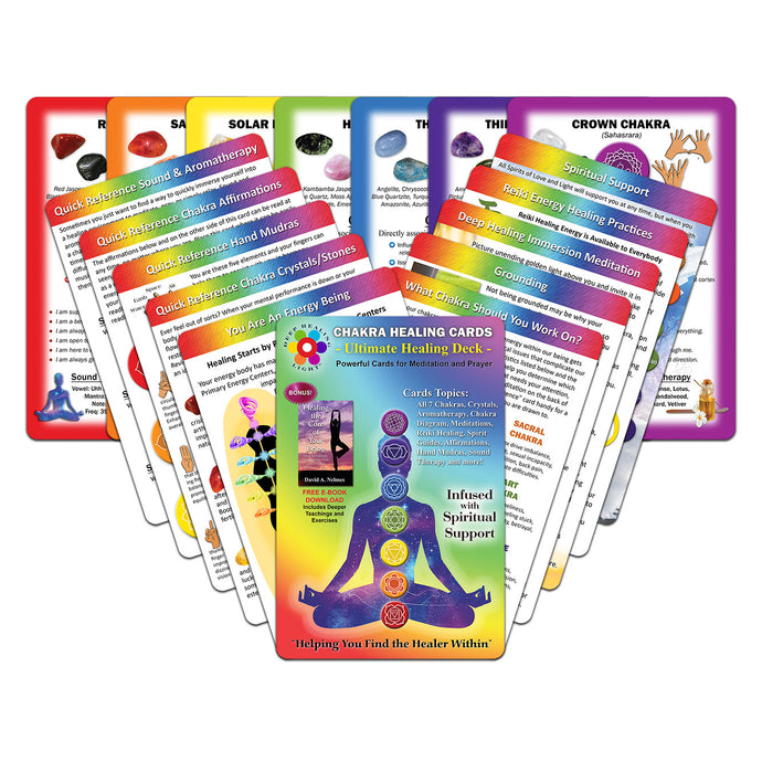 Chakra Healing Cards - image of entire deck without any background image.