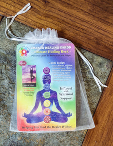 Deck of Chakra Healing Cards in its 6x8 inch organza bag
