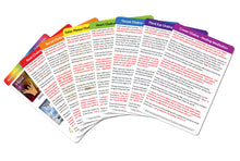 Load image into Gallery viewer, Reiki Supplies - Chakra Healing Cards for Sessions and Classes - 5 Sets of 8 - Affirmations, Chakra Symbols, Guided Meditations for Clients (40 cards)
