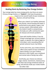 You are an Energy Being - Chakra Healing Card with image of chakras for whole body.