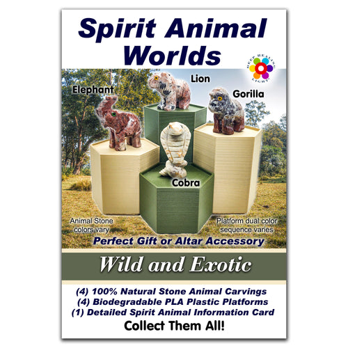 Spirit Animal Worlds - Hand Carved Collections of Natural Stone Figurines with Display Stands and Spirit Animals Information Card