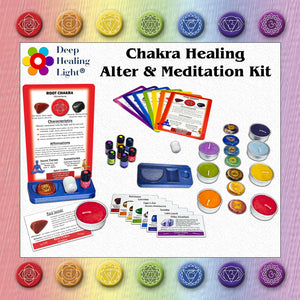 Chakra Healing Altar & Meditation Kit - 7 Chakra Sets: Engraved Symbols Stones, Healing Cards, Essential Oil Blends, Scented Candles, Selenite Crystal