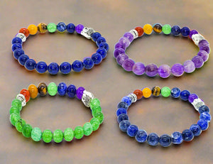Beaded chakra bracelets - lapis lazuli, amethyst, green aventurine and sodalite.